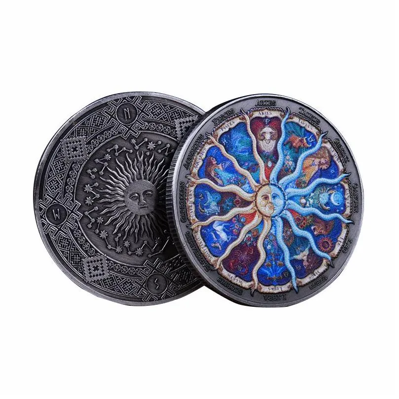 45mm colorful twelve constellations luck coin sun moon god bronze collectibles metal souvenirs gifts for horoscope