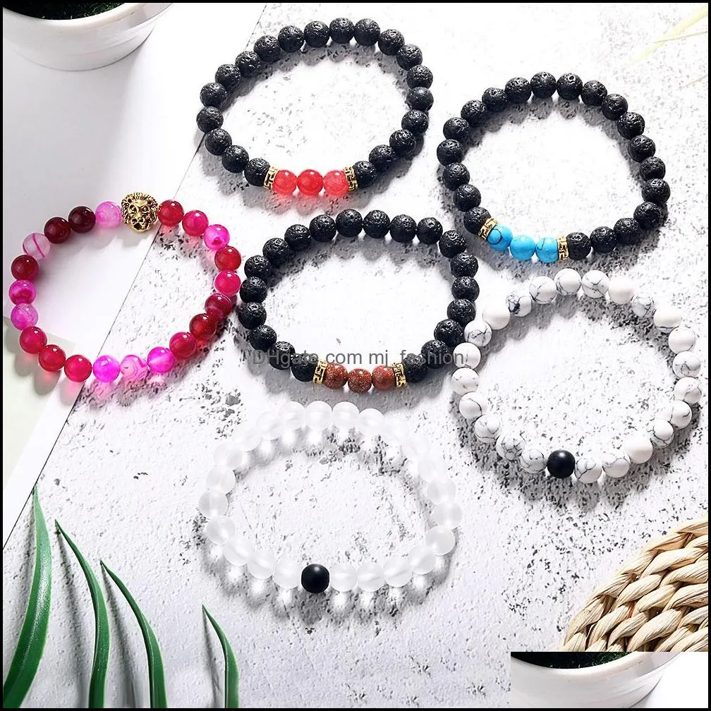  fashion lava rock stone beads bracelet chakra  head charm natural stone essential oil diffuser beads chain for women men