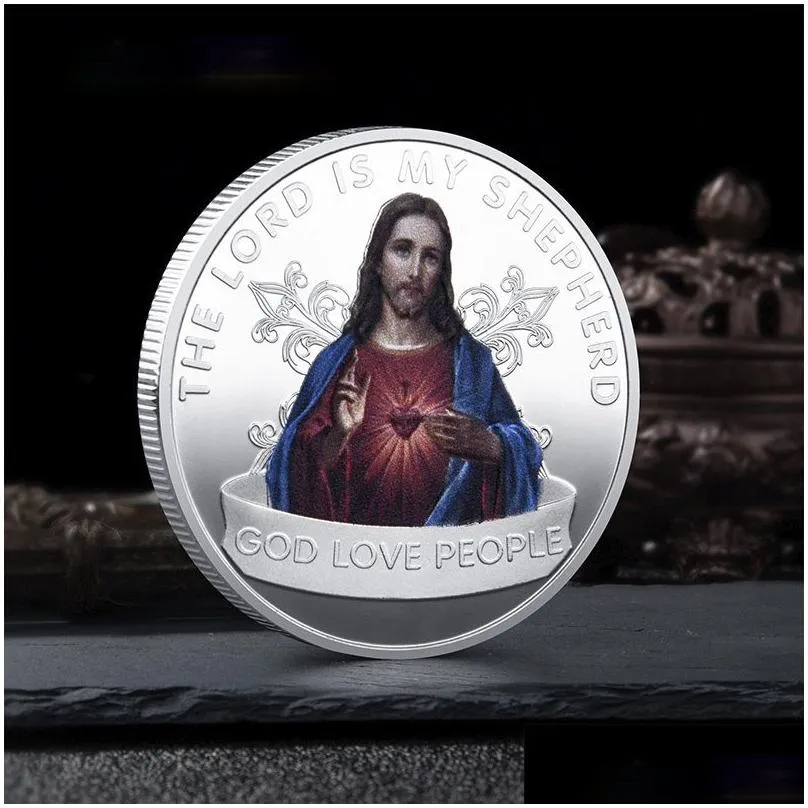 2023 religious jesus commemorative coins painted badge goldplated collectible collection souvenirs for home decor