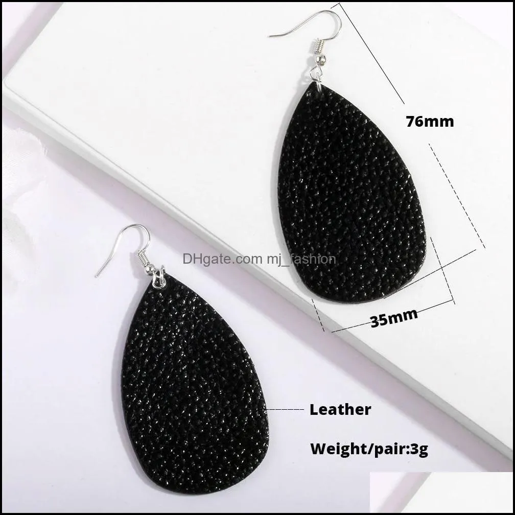  pu leather teardrop dangle earring for women boho doubleside waterdrop earring sliver hook drop fashion party jewelry gift