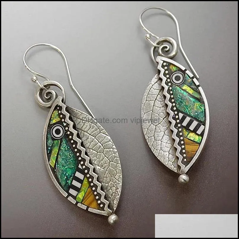 abstract ear studs rainbow green leaf necklace serrated alloy silver plating men womem chain statement earrings fashion 4 41fsa l2
