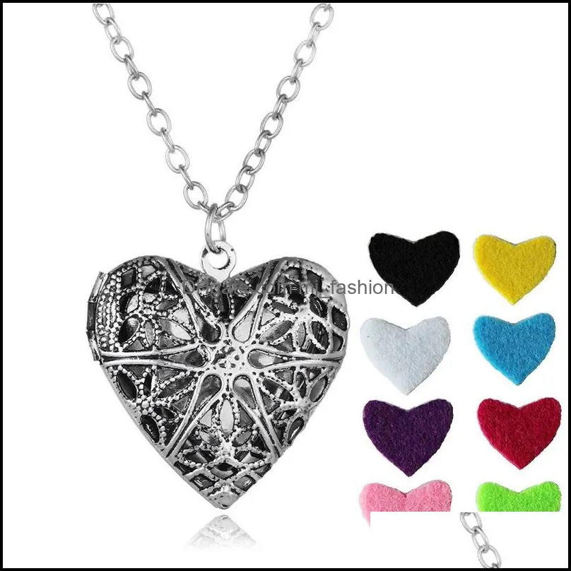 heart shaped  oil diffuser necklaces vintage hollow floating aromatherapy locket pendant long chain for women fashion jewelry