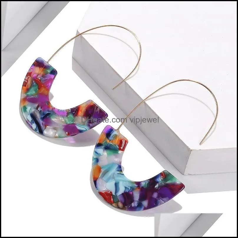 fashion leopard brand design acrylic earrings acetate tortoise shell semicircle dangle earrings big hook resin drop earring women 106