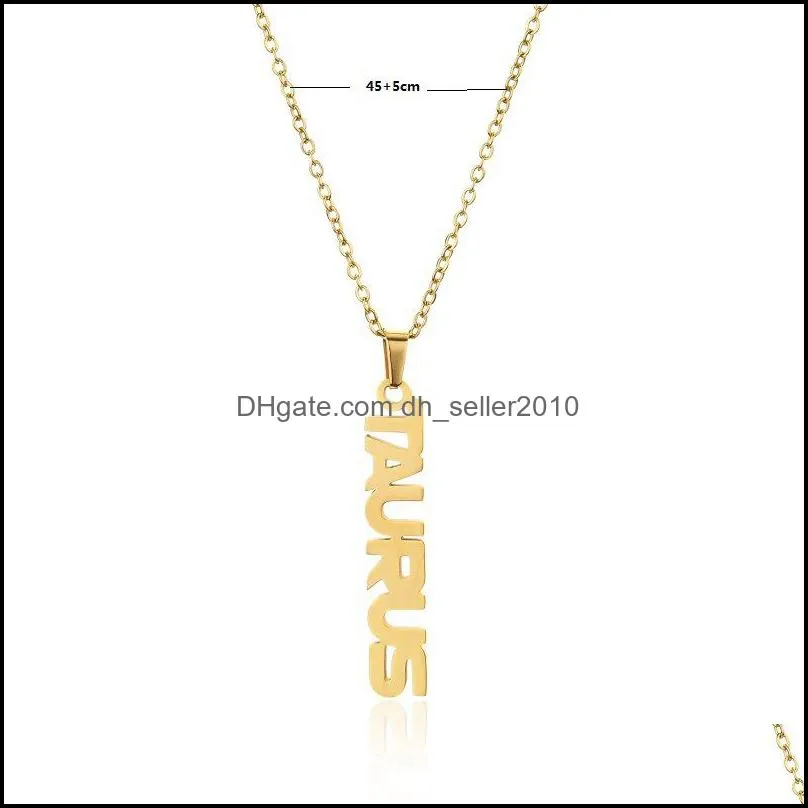  est arrival twelve constellation english letter pendant necklace titanium steels plated18k clavicle chain neck jewelry