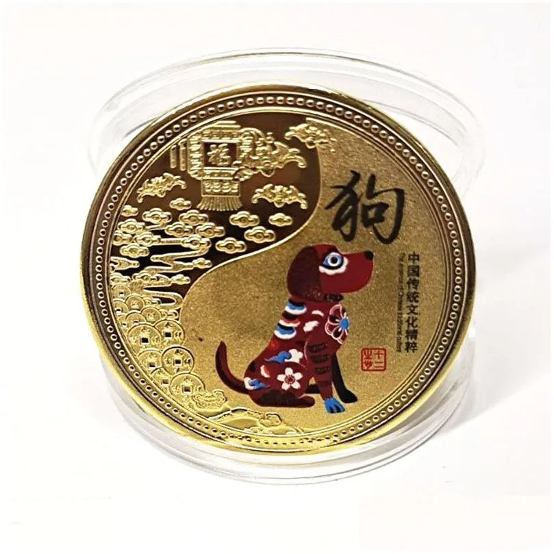 12 colored animal chinese zodiac collectible coins for luck souvenirs gold coin mascot home decor year 2023 gifts