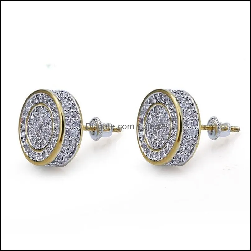  fashion earrings for mens iced out gold silver stud earrings mens diamond rock punk round earrings wedding 362 q2