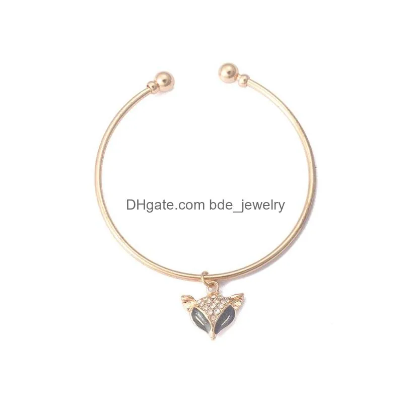 europe fashion jewelry cute rhinstone fox dangle rose gold bangle bracelet womens bracelets