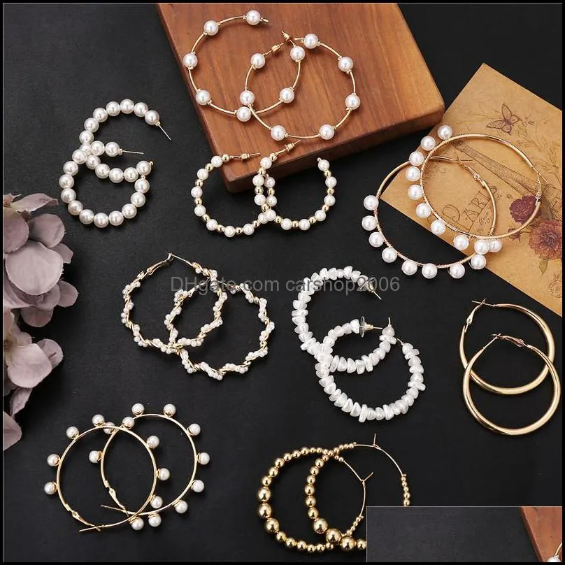 vintage oversize pearl earrings for women girls big hoop dangle earring circle ear stud charm geometric fashion jewelry q596fz
