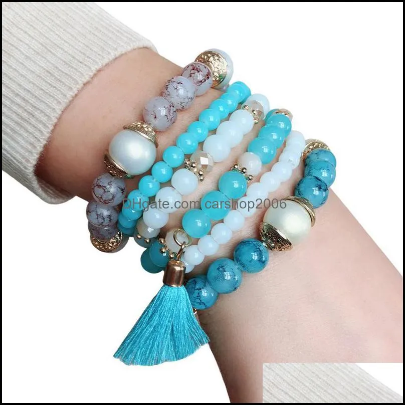 bohemian bracelets multilayer elastic rope handmade beaded bangle fashion tassel bracelet for women lady jewelry dhs