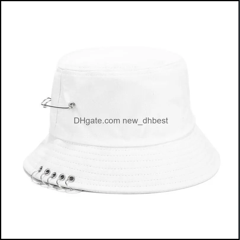 fashion street solid color iron pin rings personality bucket hat stingy brim cap cotton fishermen caps for unisex women men