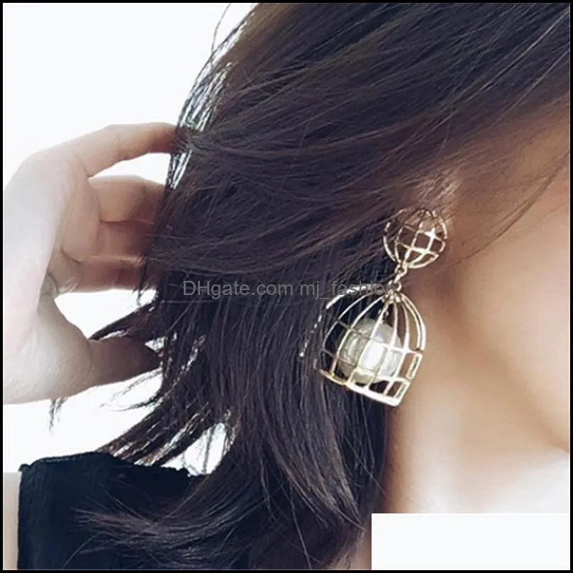 2017 arrival pearl cage dangle earrings for women fashion pearl birdcages pendant lady chandelier earring luxury jewelry 