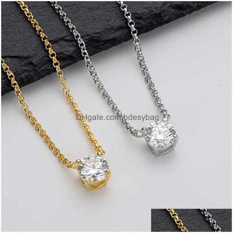 other trendy 1 d color round moissanite necklace 925 silver jewelry gold plated gra clavicle birthday giftother