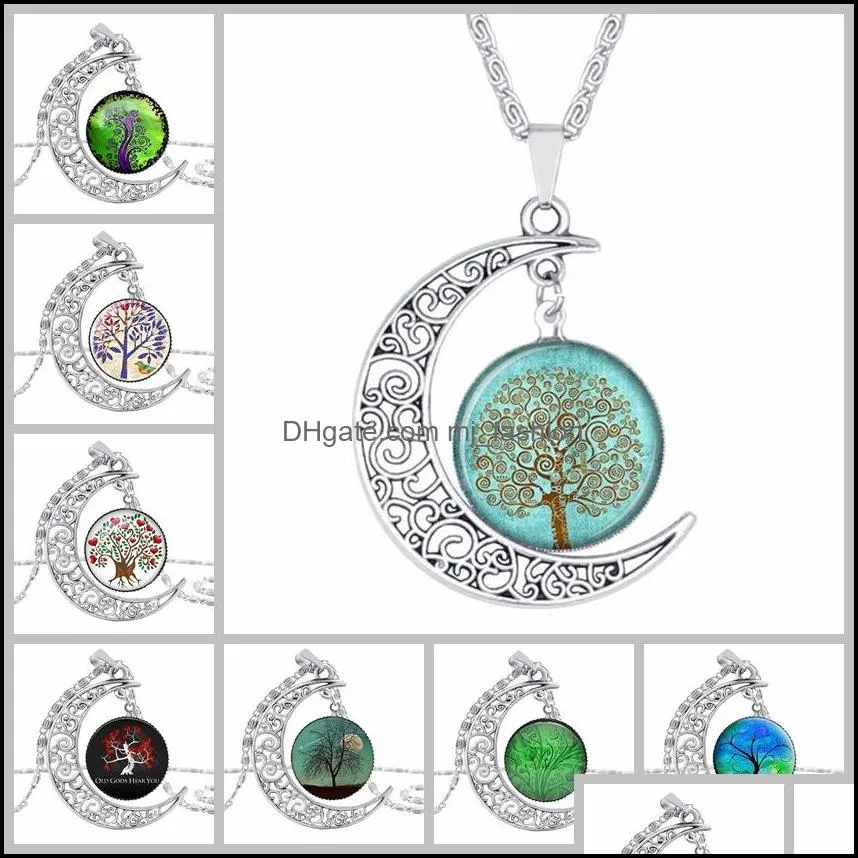  vintage moon necklace starry moon outer space universe gemstone necklaces pendants women accessories tree of life necklace