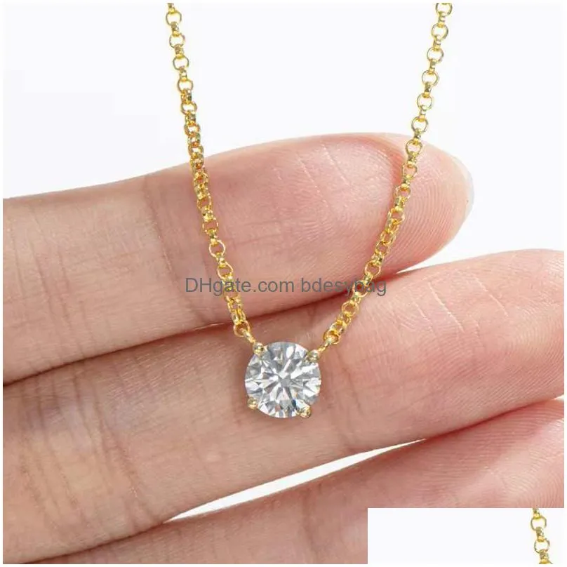 other trendy 1 d color round moissanite necklace 925 silver jewelry gold plated gra clavicle birthday giftother