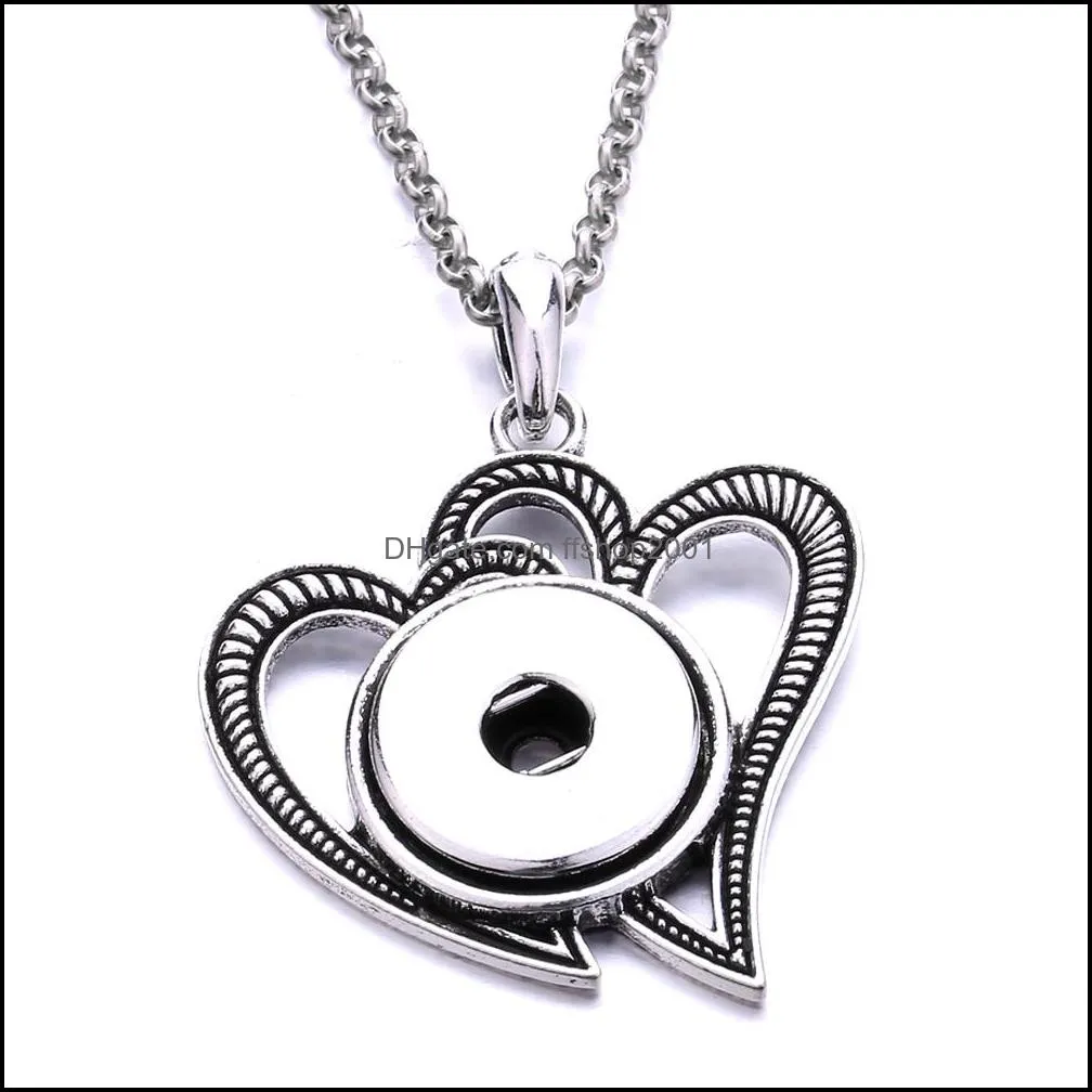 retro metal heart snap button necklace and 18mm ginger snaps buttons crystal charms necklaces for women jewelry