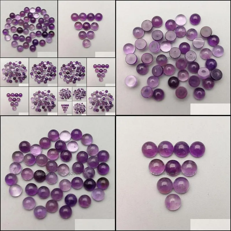 natural stone 6mm 8mm 10mm 12mm round amethyst loose beads cabochons flat back for necklace ring earrrings jewelry accessory