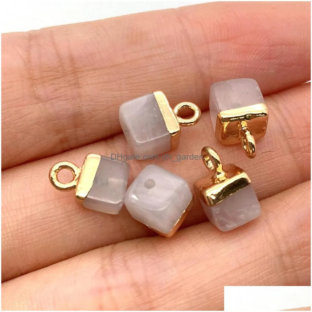 5x10mm natural crystal stone cubic square charms green blue rose quartz pendants gold edge trendy for necklace earrings jewelry making