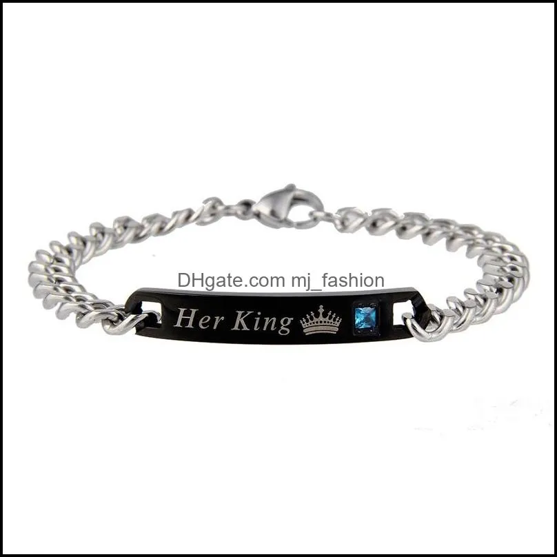 titanium steel bracelets her king his queen her beast his beauty lettering crown love couple bangle for men women s fashion jewelry