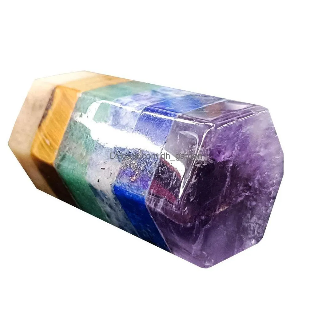 7 chakra reiki art craft natural crystal stone hexagon prism polishing quartz yoga energy bead chakra healing decoration 22x49mm