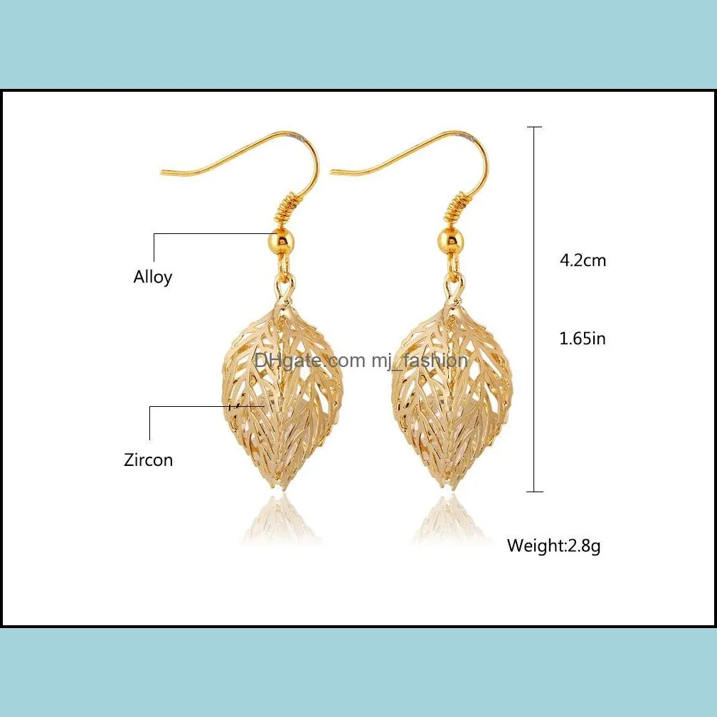 fashion jewelry earrings hollow double sided leaves dangle chandelier earrings for women ladies wedding drop earring