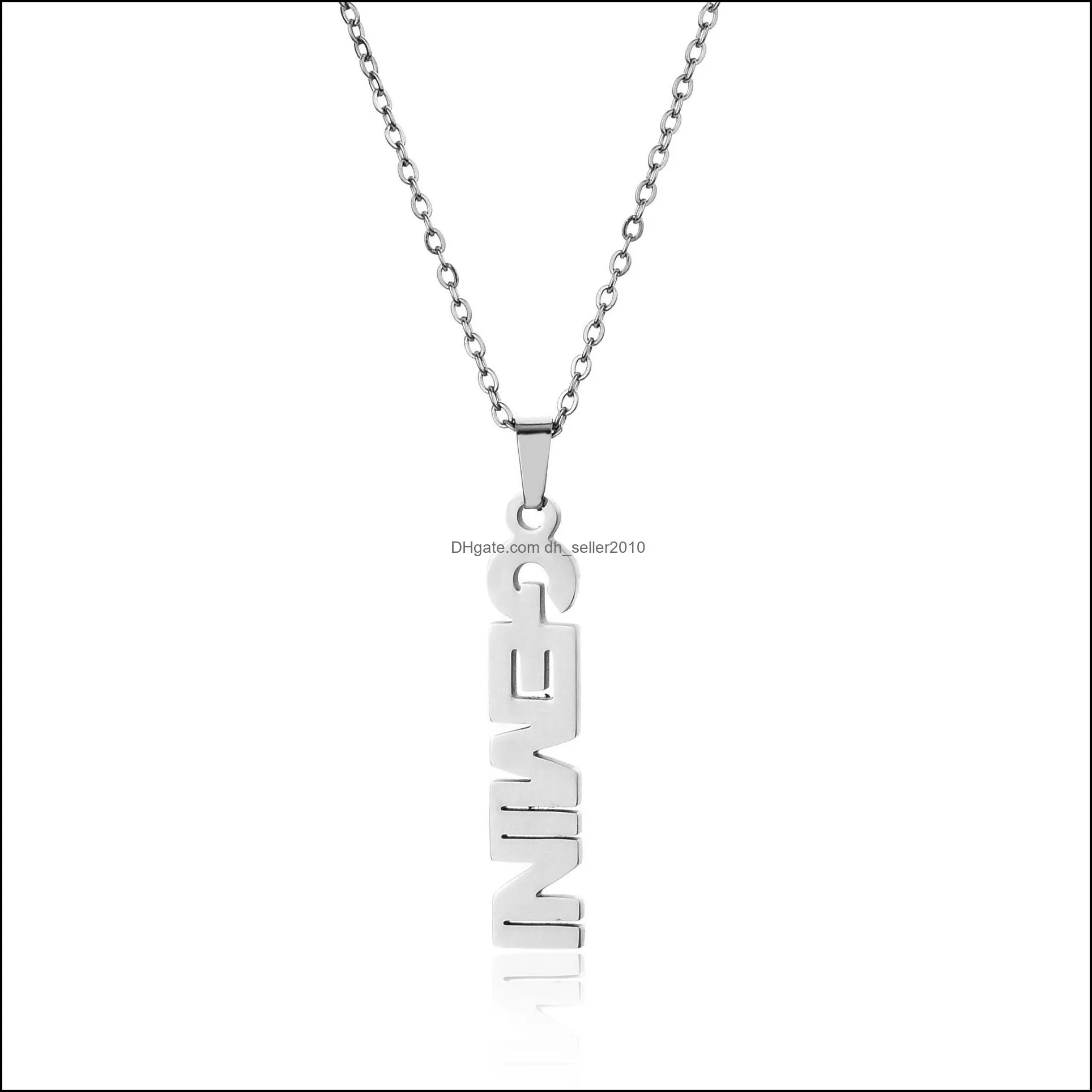  est arrival twelve constellation english letter pendant necklace titanium steels plated18k clavicle chain neck jewelry