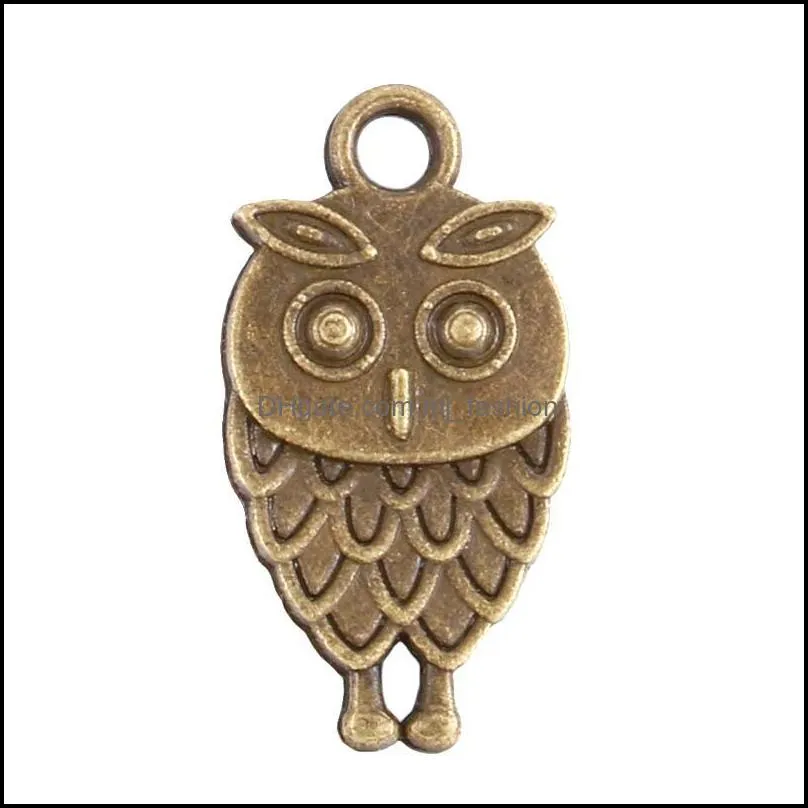 vintage owl animal pendant charm for bracelet necklace 100pcs/lot retro silver broze cute diy charm jewelry making