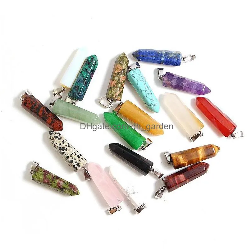 natural stone agates hexagonal pillar charms pendants fashion healing crystal charms bullet pendulum necklace making accessories