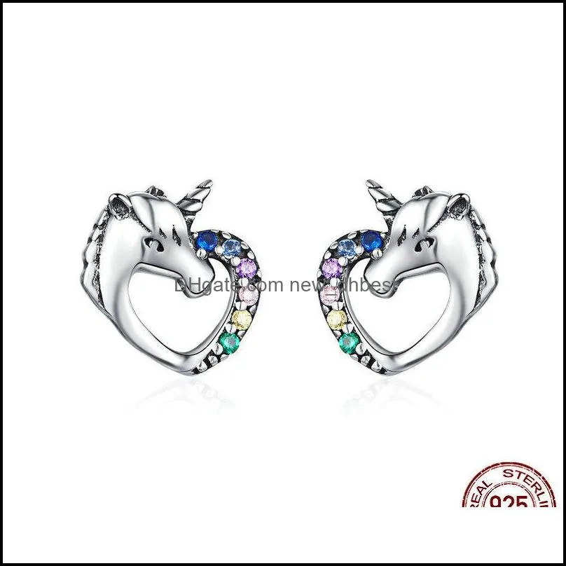 fashion horse stud earrings 925 sterling silver multicolor small earrings for women wedding jewelry gifts