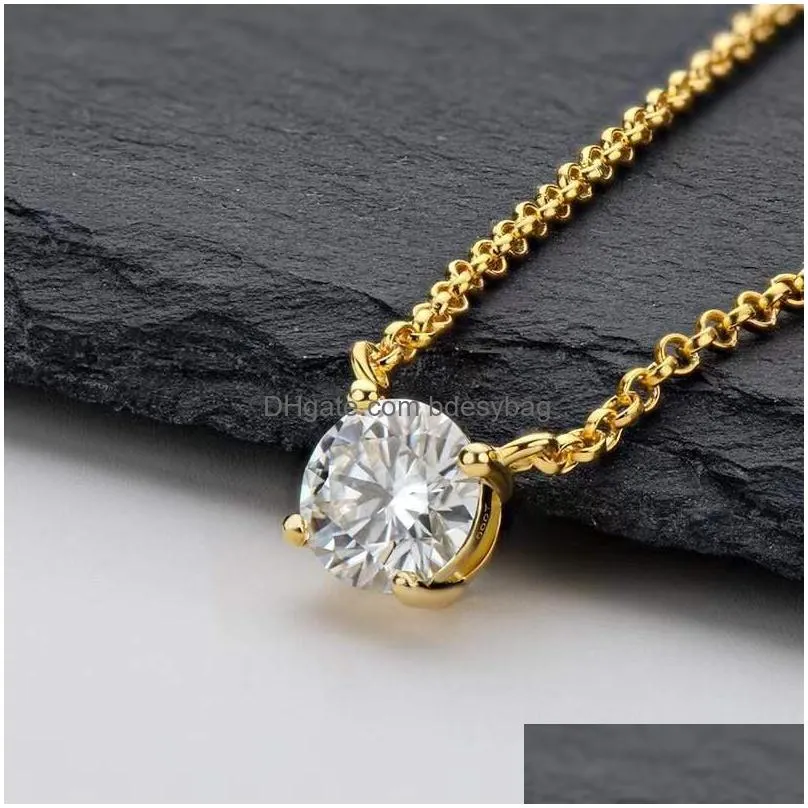 other trendy 1 d color round moissanite necklace 925 silver jewelry gold plated gra clavicle birthday giftother