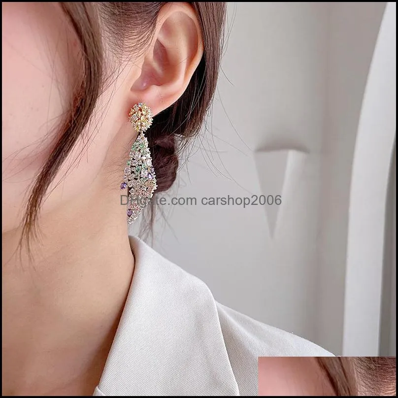 exaggerated rhinestone earrings fashion hollow hanging dangle earring long shiny crystal ear stud women accessories a43z