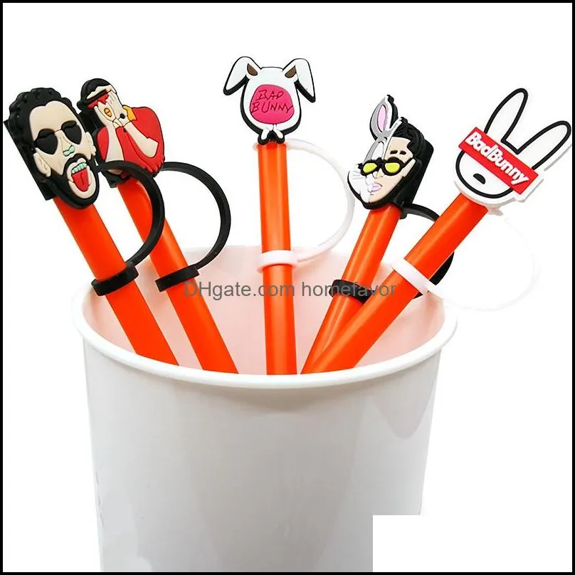 bad bunny straw topper silicone mold accessories cover charms reusable splash proof drinking dust plug decorative 8mm straw party