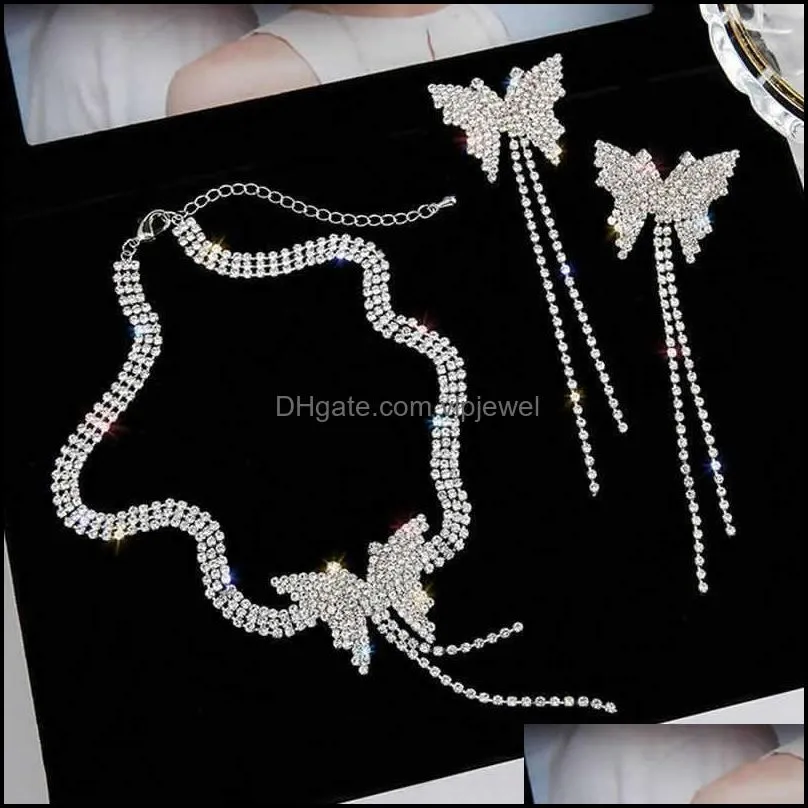 butterfly crystal choker necklaces for women long tassel rhinestone necklaces weddings jewelry party gifts 409 q2