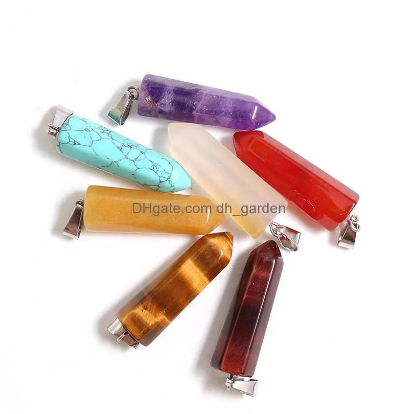 natural stone agates hexagonal pillar charms pendants fashion healing crystal charms bullet pendulum necklace making accessories