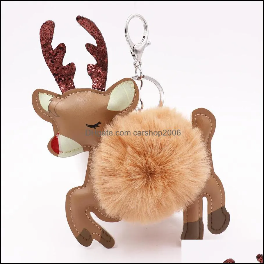 artificial pompom key rings high quality xmas elk faux fur ball keychain soft and love fluffy keyring car pendant jewelry p32fa