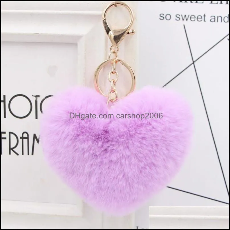 fluffy pompom key rings for women soft heart shape rabbit keychains ball car bag accessories keyfobs pendant jewelry p56fa