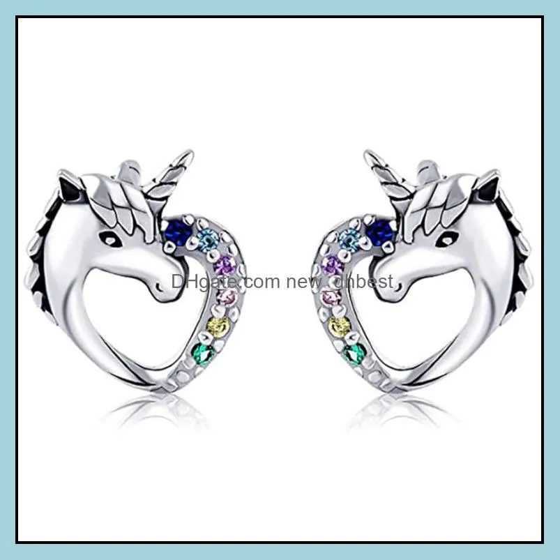 cute lucky horse cat love rainbow stud earrings accessories for women party jewelry anniversary gifts