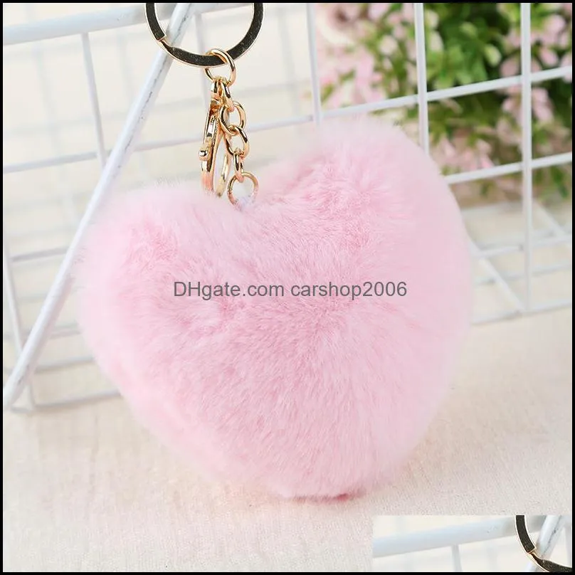 fashion heart pompoms key rings colorful fuzziness plush balls keychains decorative pendant for women bag accessories p53fa