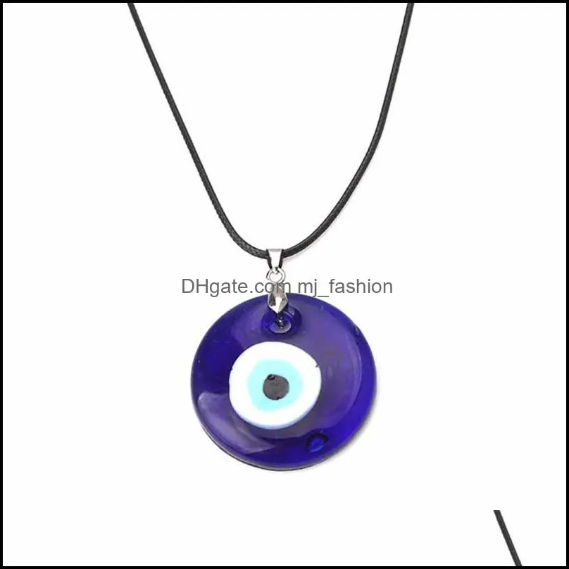 fashion round evil blue eye pendant necklace men glass leather rope chain turkish protection lucky girls womennecklaces jewelry couple