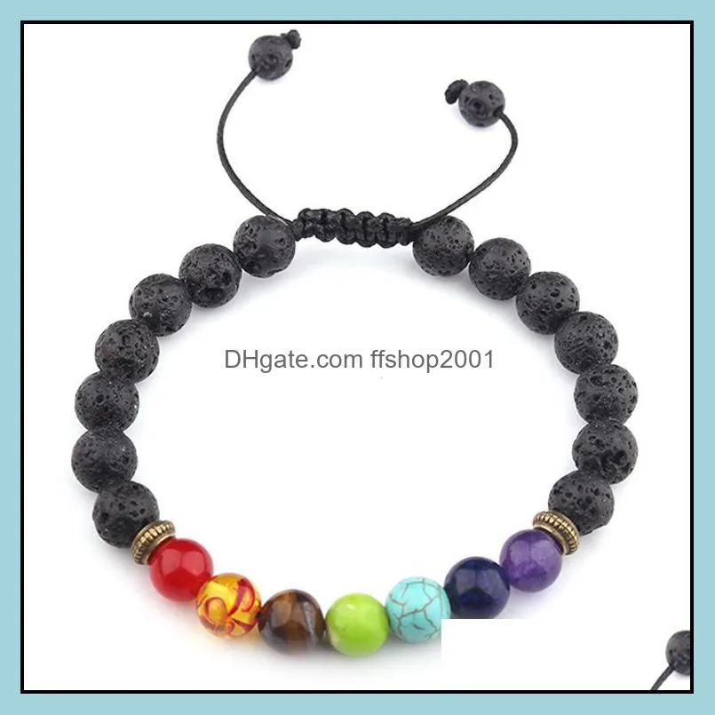 8mm natural stone bracelet 7 chakra charm bracelets multicolor beads lava stones wave bracelet women men yoga bracelets