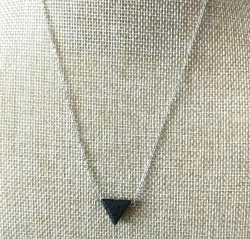 fashion silver gold color triangle lava stone necklace volcanic rock aromatherapy essential oil diffuser necklace for women jewelry