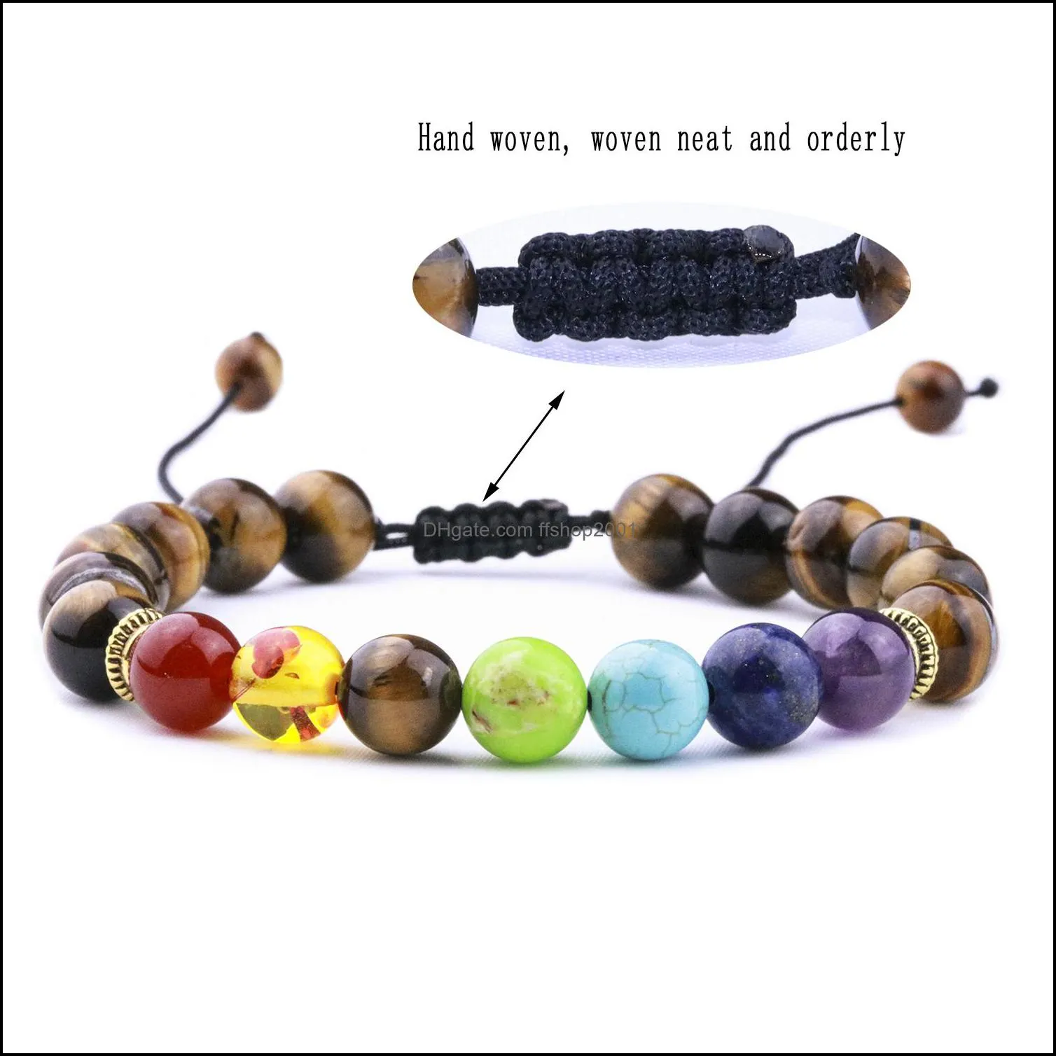 8mm natural stone tigers eye 7 chakras bead bracelets diy healing balance beads reiki bracelet for women men friend jewelry