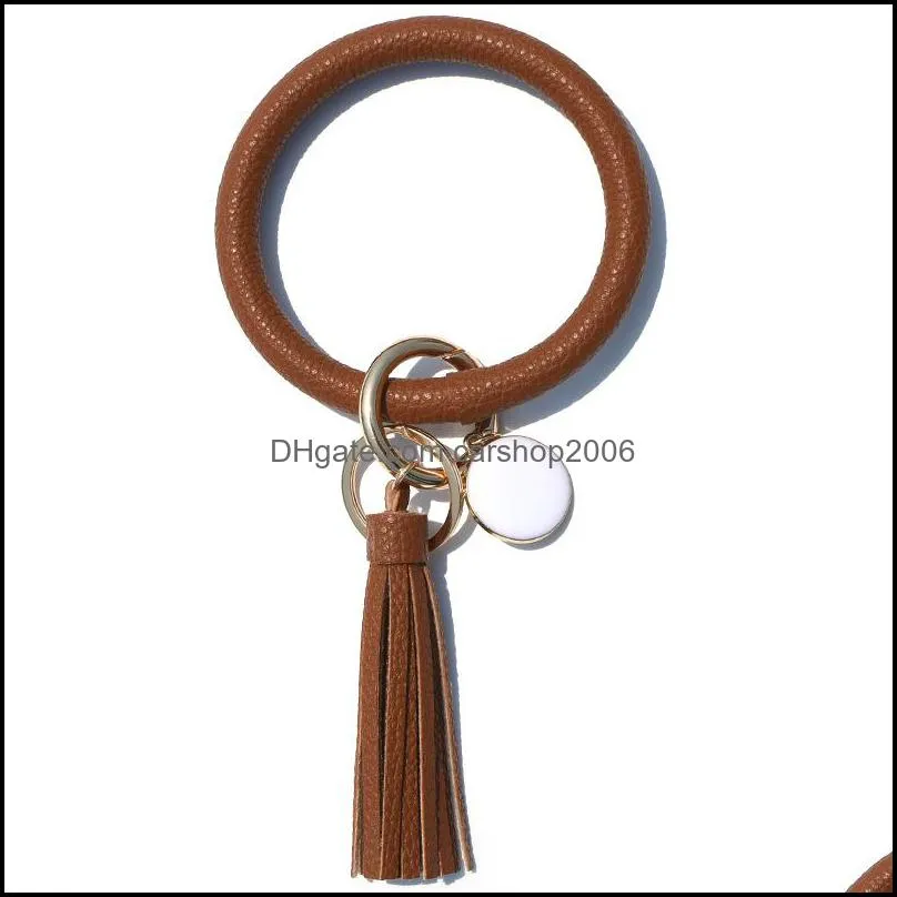 leather wristlet key rings bracelet bangle large circle keychain cute tassel keychains bracelets holder for women jewelry q20fz