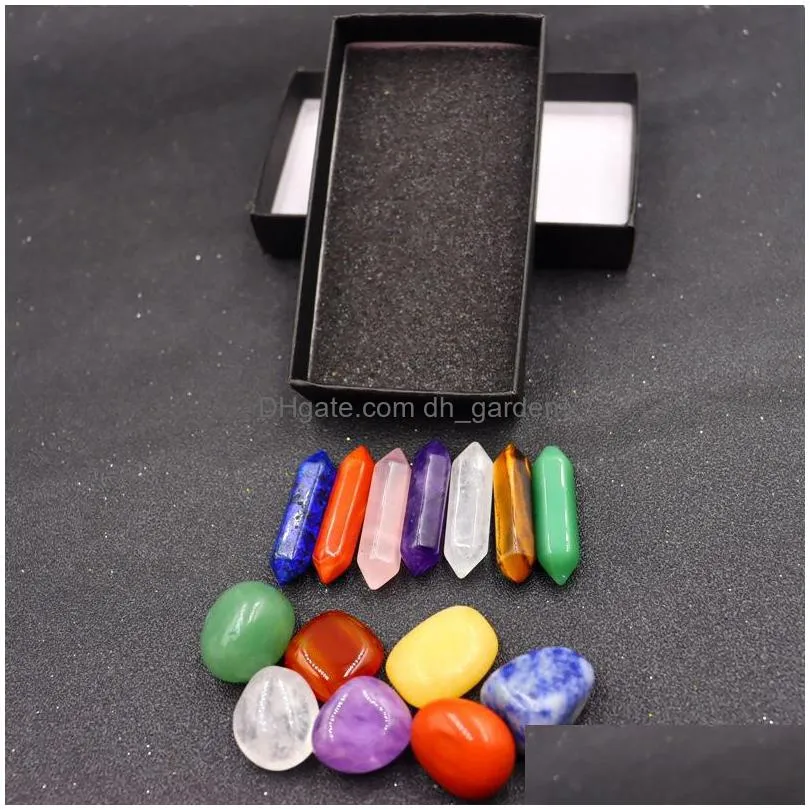 7 chakra box 14pc/set reiki natural stone crystal stones polishing amethyst rose quartz yoga energy bead chakra healing decoration