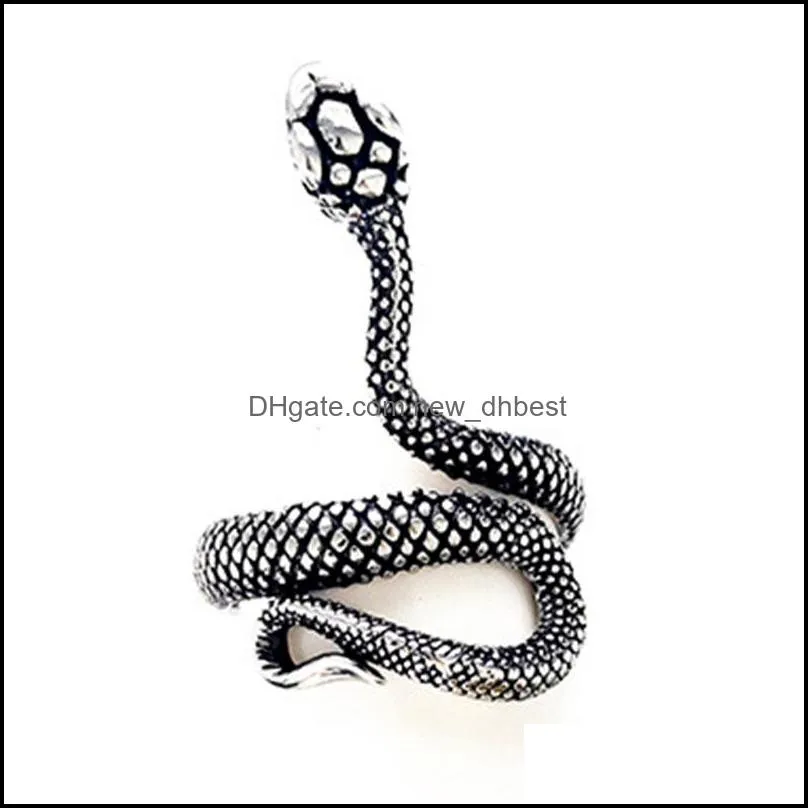 vintage animals cluster punk snake ring for men women exaggerated antique sliver color fashion personality stereoscopic opening adjustable