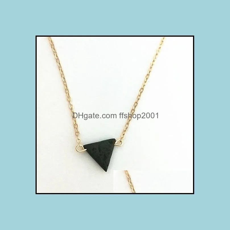 fashion silver gold color triangle lava stone necklace volcanic rock aromatherapy  oil diffuser necklace for women jewelry