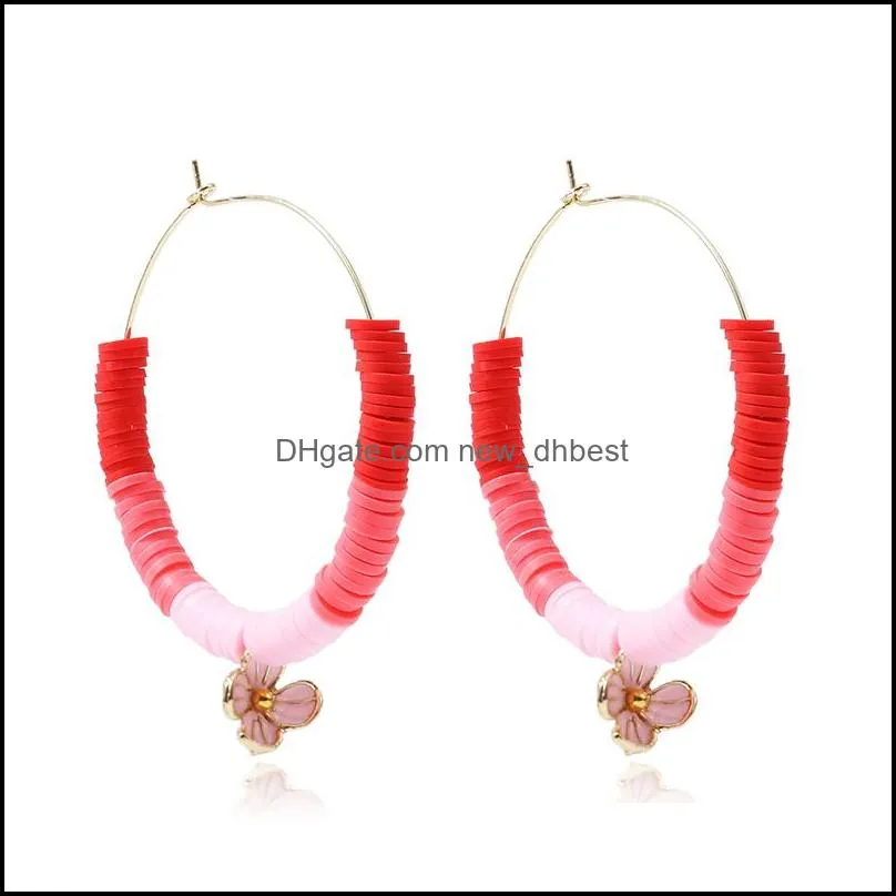 boho colorful polymer clay charm hoop earrings for women fashion alloy shell pendant korean jewelry