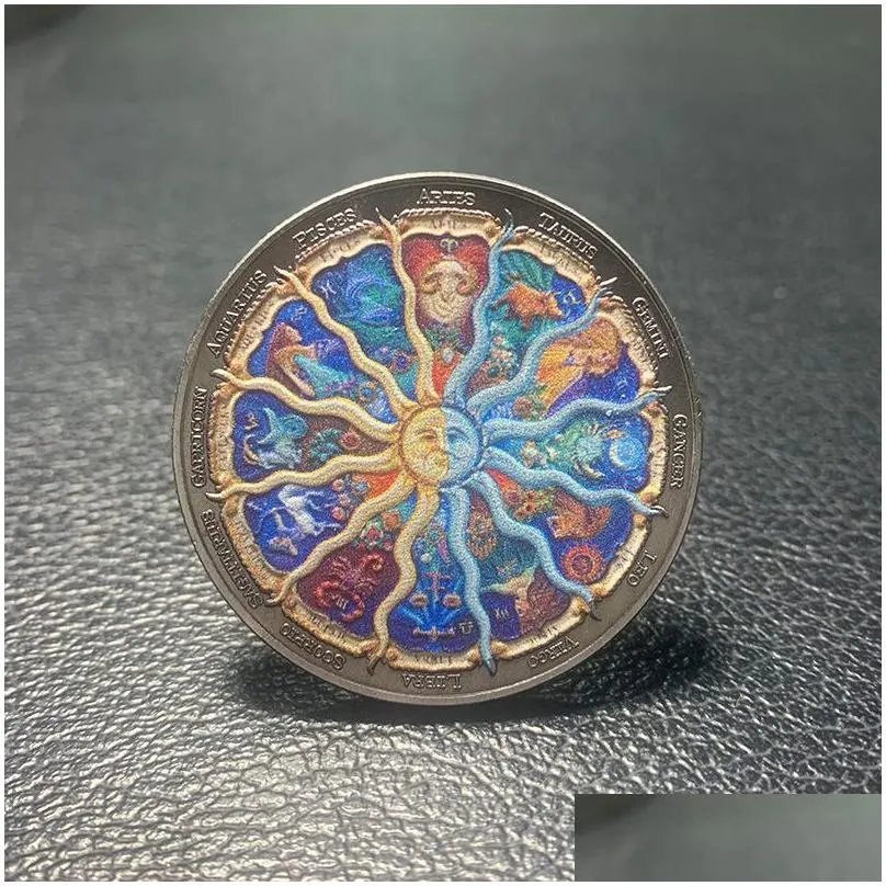 45mm colorful twelve constellations luck coin sun moon god bronze collectibles metal souvenirs gifts for horoscope