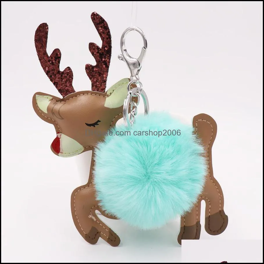 artificial pompom key rings high quality xmas elk faux fur ball keychain soft and love fluffy keyring car pendant jewelry p32fa