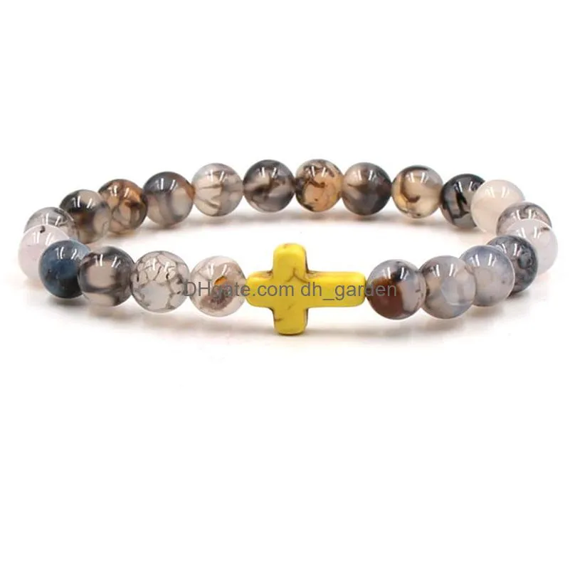 cross charms 8mm black dragon pattern stone strand bead yoga buddha bracelet for women men jewelry