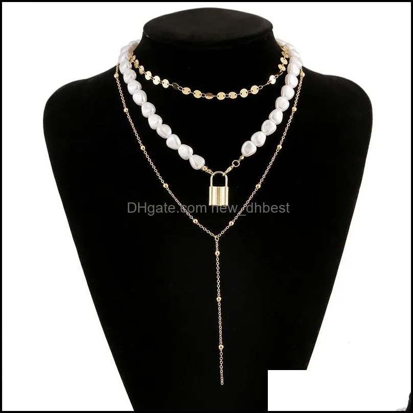 punk gold link chain necklace pearl heart bow knot pendant choker necklaces for women fashion jewelry gifts